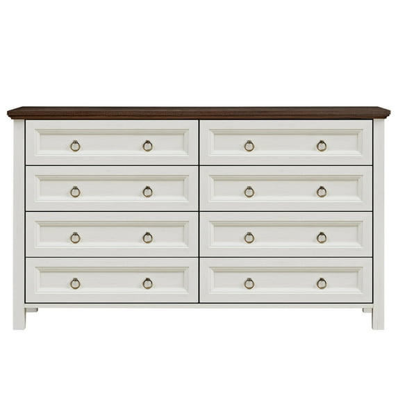 HIUU Farmhouse 8 Drawers Dresser,54 Inch Wide Rustic Wood Dressers & Chest of Drawers for Living Room, Bedroom, Hallway, Closet, Office, Antique White