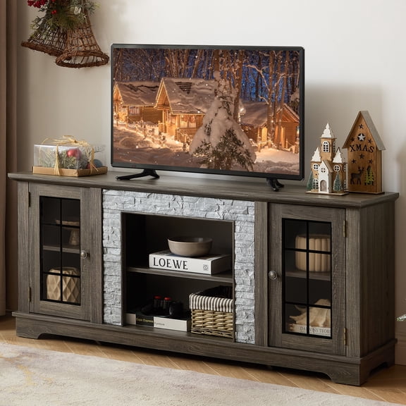 HIUU Farmhouse Gray TV Stands for Living Room,Faux Stone Media Console,Large Entertainment Center with Storage,Entertainment Stand,TV Consoles for Living Room