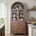 thumbnail image 1 of HIUU Farmhouse Kitchen Pantry Storage Cabinet,Arched Pantry Cabinet with Doors and Drawers,China Cabinets with Glass Doors,Dining Room Hutch(Walnut Brown), 1 of 5