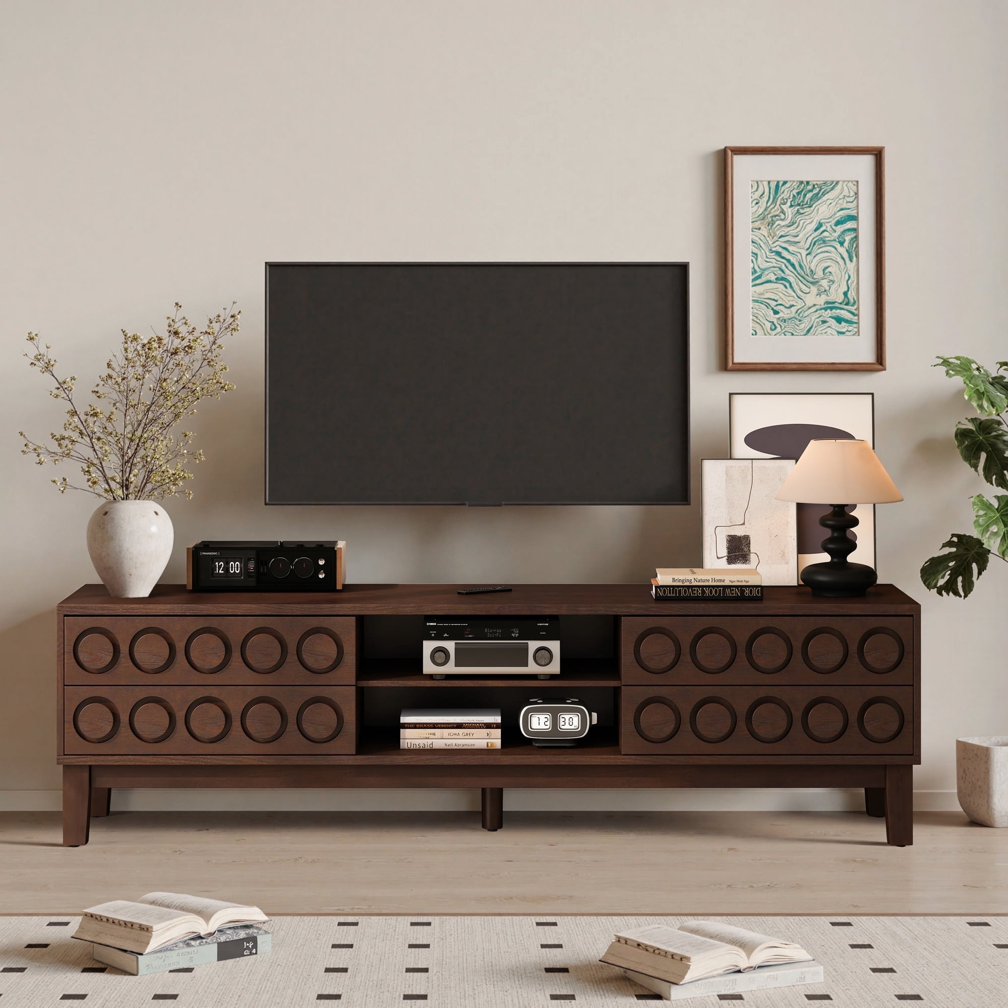 HIUU Modern Entertainment Center with Storage, Brown 75 Inch TV Stand ...