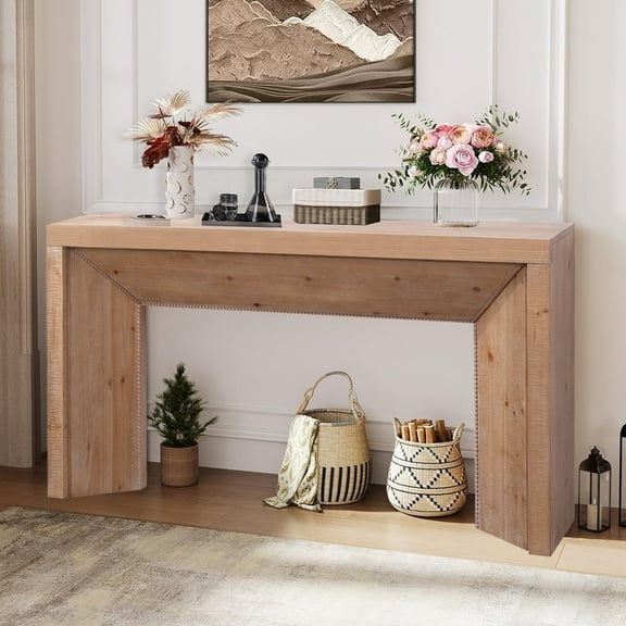HIUU Narrow Wood Entryway Table Home Decor,Small Console Tables for Entryway,sofa Table Narrow Long(Natural)