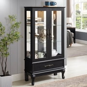 HIUU Small China Cabinets with Glass Doors for Dining Room,Glass Display Cabinets,Curio Display Cabinet,Lighted Curio Cabinet with LightsBlack