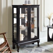 HIUU Small Glass Display Cabinets,Glass Curio Cabinet Display Case with Lights,China Cabinets with DoorsBlack