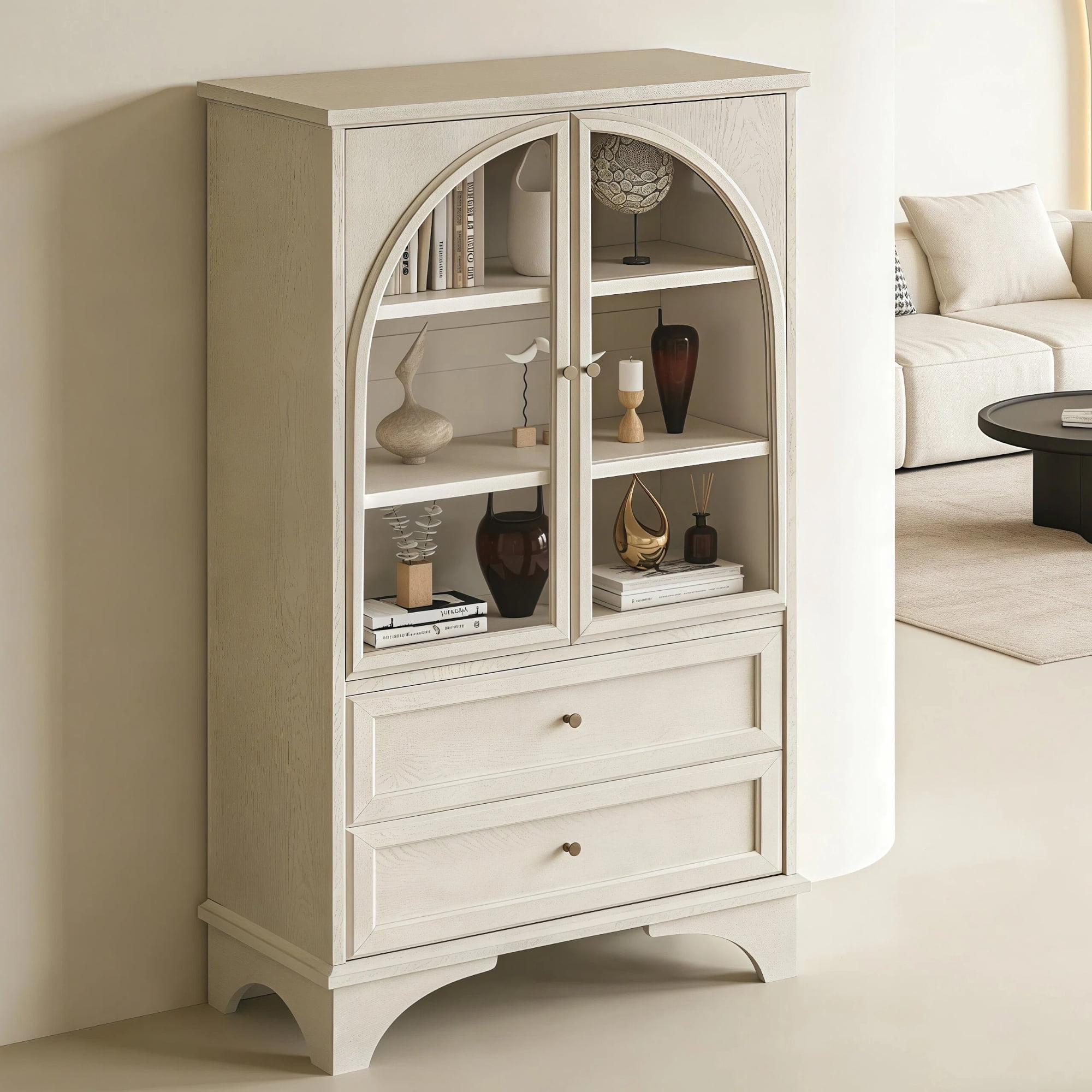 HIUU Tall White Storage Cabinet with 2 Drawers and Adjustable Shelf,52 ...
