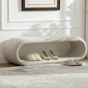 HIUU Upholstered Entryway Loop Bench,Sculptural Oval Bench for Shoe Entryway Bench,Window Benches Seat with Iron Frame,Modern End of Bed Benches for Living Room,BedroomWheat