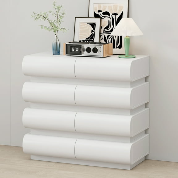 HIUU Vanity Modern Cabinet with 8 Drawers,Suitable for Clothes Storage for Bedroom, Wooden Cabinet Dressers Drawers with Spacious Tabletop（White）