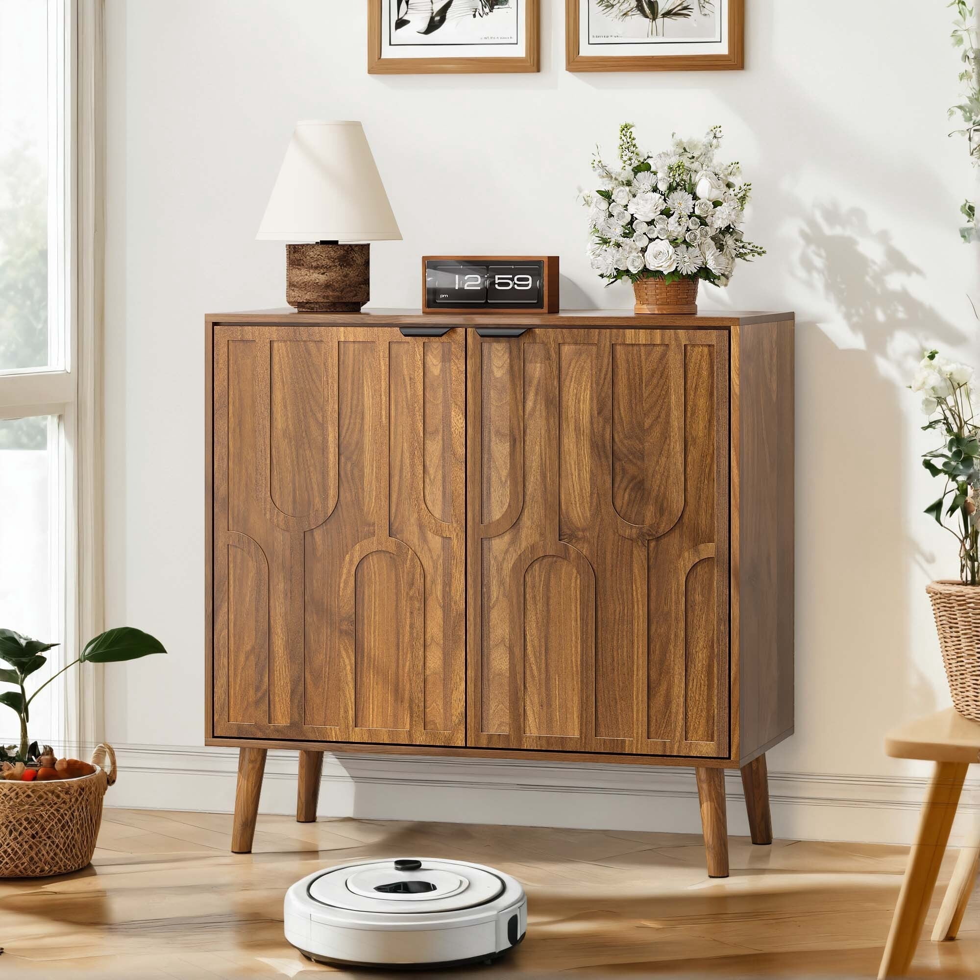 Hiuu Walnut Sideboard,Mid Century Modern Sideboard,Small Accent Storage Cabinet,Decorative Cabinet,Console Tables for Entryway with Storage,Walnut