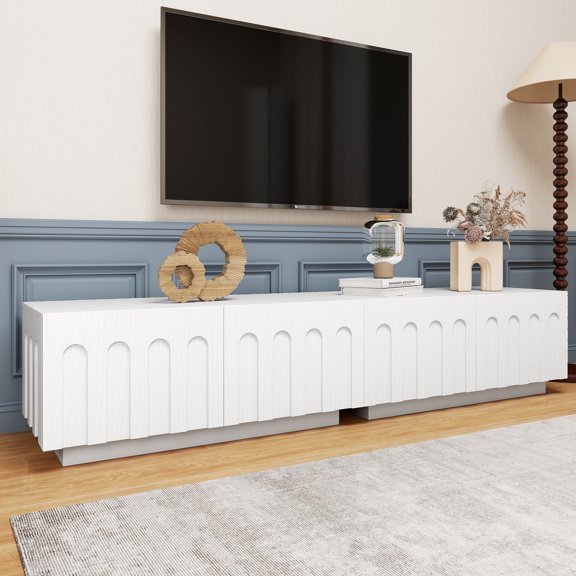 HIUU White TV Stand for Living Room,White Entertainment Center with Storage,Modern TV Console Table with Arched Design,Large Square Coffee Table