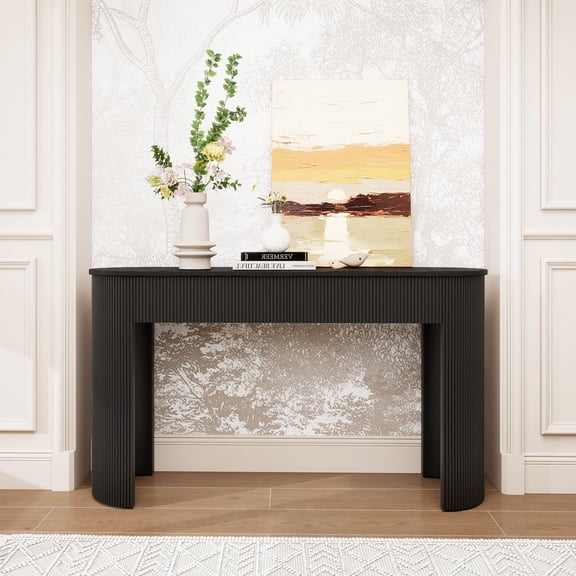 HIUU black console table for entryway,fluted console table with drawers,oval entryway tables narrow