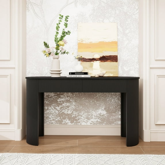 HIUU black console table for entryway,fluted console table with drawers,oval entryway tables narrow