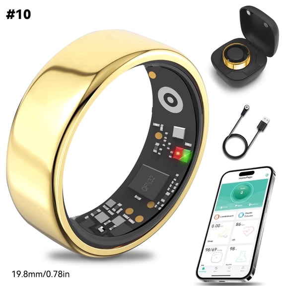 HIVISUALS Health & Fitness Tracking Ring | Sleep Monitor | 5-Day Battery & IP68 Waterproof | Gold, Size 10