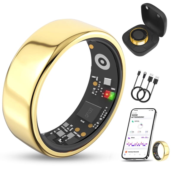 HIVISUALS Health & Fitness Tracking Ring | Sleep Monitor Mart Ring| 5-Day Battery & IP68 Waterproof | Gold, Size 10