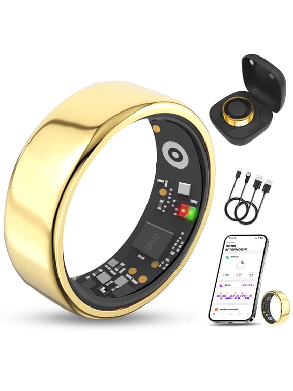 Health & Fitness Tracking Ring | Sleep Monitor Mart Ring| 5-Day Battery & IP68 Waterproof | Gold, Size 9