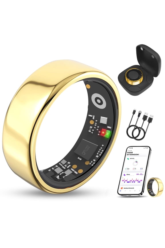 Health & Fitness Tracking Ring | Sleep Monitor Mart Ring| 5-Day Battery & IP68 Waterproof | Gold, Size 9