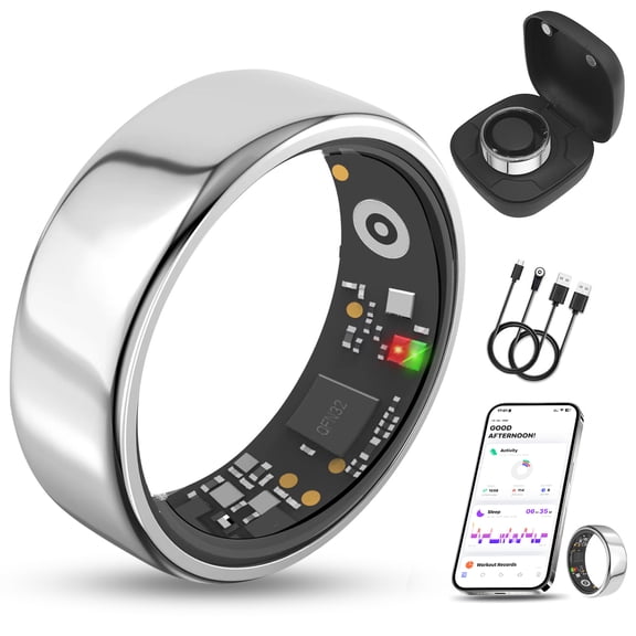 HIVISUALS Upgraded Health & Fitness Tracking Ring | Sleep Monitor | 5-Day Battery & IP68 Waterproof | Silver, Size 8