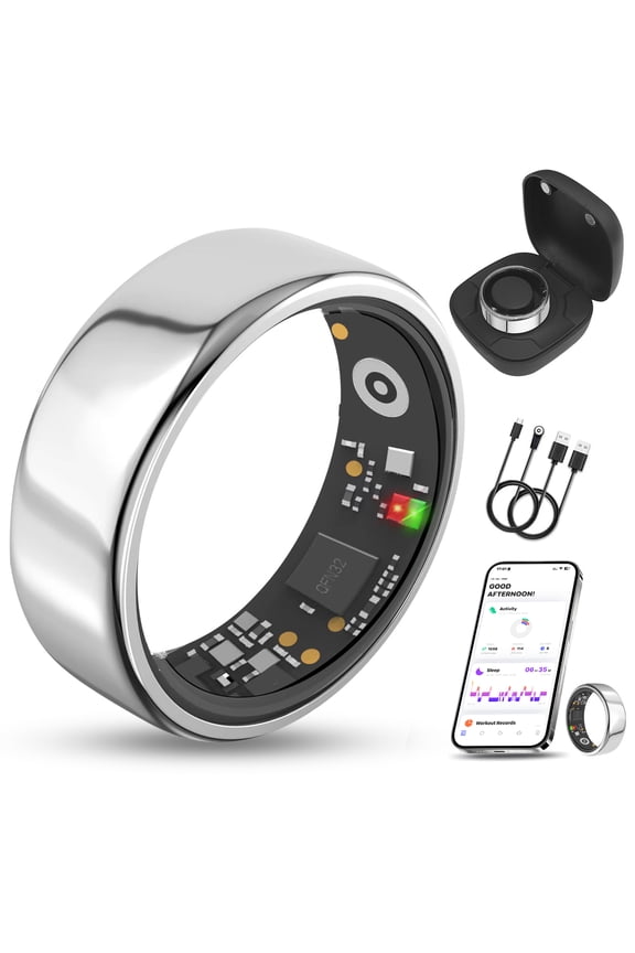 Upgraded Health & Fitness Tracking Ring | Sleep Monitor | 5-Day Battery & IP68 Waterproof | Silver, Size 8