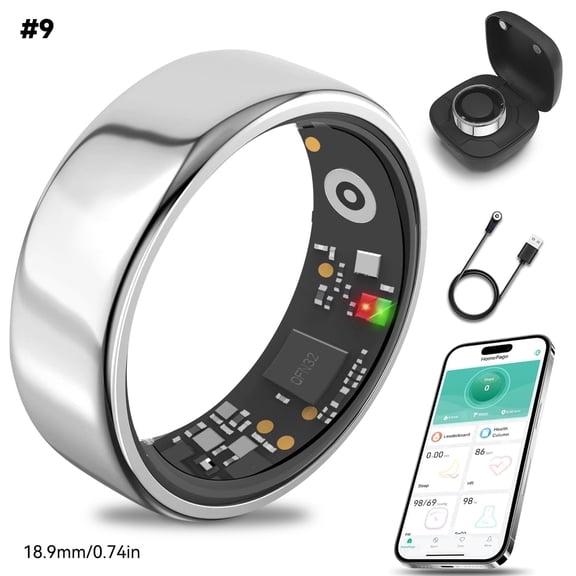 HIVISUALS Health & Fitness Tracking Ring | Sleep Monitor | 5-Day Battery & IP68 Waterproof | Silver, Size 9