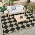 thumbnail image 1 of HIWEAVER 10' x 14' Black/Camel Outdoor Rug PP Plastic Straw Woven Waterproof Patio Rug with Border Portable Outside Carpet for Balcony Deck Picnic Garden Decor, 1 of 6