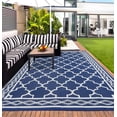 thumbnail image 1 of HIWEAVER 10' x 20' Navy/White Outdoor Rug PP Plastic Straw Woven Waterproof Patio Rug with Border Portable Outside Carpet for Balcony Deck Picnic Garden Decor, 1 of 6