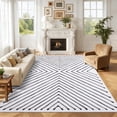 thumbnail image 1 of HIWEAVER 8' x 10' Area Rug for Living Room Washable Modern Geometric Striped Non Slip Non Shedding Neutral Indoor Decor Carpet, White/Black, 1 of 8