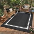 thumbnail image 1 of HIWEAVER 8' x 10' Black/White Outdoor Rug PP Plastic Straw Woven Waterproof Patio Rug with Border Portable Outside Carpet for Balcony Deck Picnic Garden Decor, 1 of 8