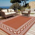 thumbnail image 1 of HIWEAVER 8' x 10' Orange/Red Outdoor Rug PP Plastic Straw Woven Waterproof Patio Rug with Border Portable Outside Carpet for Balcony Deck Picnic Garden Decor, 1 of 7
