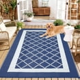 thumbnail image 1 of HIWEAVER 9' x 12' Navy/White Outdoor Rug PP Plastic Straw Woven Waterproof Patio Rug with Border Portable Outside Carpet for Balcony Deck Picnic Garden Decor, 1 of 7