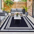 thumbnail image 1 of HIWEAVER 9' x 12' Blue/White Outdoor Rug PP Plastic Straw Woven Waterproof Patio Rug with Border Portable Outside Carpet for Balcony Deck Picnic Garden Decor, 1 of 6