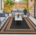 thumbnail image 1 of HIWEAVER 9' x 18' Black/Brown Outdoor Rug PP Plastic Straw Woven Waterproof Patio Rug with Border Portable Outside Carpet for Balcony Deck Picnic Garden Decor, 1 of 6