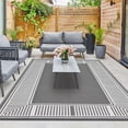thumbnail image 1 of HIWEAVER 9' x 18' Gray/White Outdoor Rug PP Plastic Straw Woven Waterproof Patio Rug with Border Portable Outside Carpet for Balcony Deck Picnic Garden Decor, 1 of 7