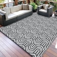 thumbnail image 1 of HIWEAVER 9' x 18' Gray/White Outdoor Rug PP Plastic Straw Woven Waterproof Patio Rug with Border Portable Outside Carpet for Balcony Deck Picnic Garden Decor, 1 of 7