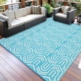 thumbnail image 1 of HIWEAVER 9' x 18' Light Blue Outdoor Rug PP Plastic Straw Woven Waterproof Patio Rug with Border Portable Outside Carpet for Balcony Deck Picnic Garden Decor, 1 of 7
