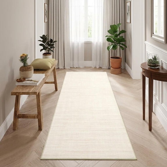 HIWEAVER Beige 2' x 6' Neutral Solid Runner for Kitchen Non Slip Stain Resistant Indoor Throw Carpet Non Shedding Modern Doormat for Hallway Home Decor