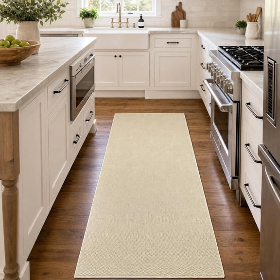HIWEAVER Beige 2' x 6' Neutral Solid Washable Runner for Hallway Modern Indoor Carpet for Kitchen Non-Slip Stain Resistant Accent Throw Mat for Dining Room Home Decor