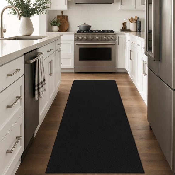 HIWEAVER Black 2' x 6' Neutral Solid Washable Runner for Hallway Modern Indoor Carpet for Kitchen Non-Slip Stain Resistant Accent Throw Mat for Dining Room Home Decor