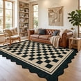 thumbnail image 1 of HIWEAVER Black 8' x 10' Scalloped-edge Easy Jute Area Rug for Living Room Modern Bordered Plaid Indoor Outdoor Neutral Carpet for Patios Non Slip Washable Throw Mat for Home Decor, 1 of 6