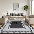 thumbnail image 1 of HIWEAVER Black 9' x 12' Washable Scalloped Bordered Pattern Area Rug for Living Room Indoor Throw Carpet ​Modern Non-Slip Foldable Floor Cover for Dorm Home Decor, 1 of 6