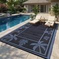 thumbnail image 1 of HIWEAVER Black/Blue 9'x 12' Outdoor Rug Garden Decor Floral Bordered Carpet Plastic Straw Waterproof Reversible Patio Area Rug for Balcony Deck Picnic Portable Camping Mat, 1 of 8
