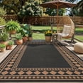 thumbnail image 1 of HIWEAVER Black/Brown 9' x 12' Modern Geometric Easy Jute Area Rug for Living Room Washable Bordered Diamond Print Indoor Outdoor Carpet Non-Slip Stain-Resistant Kitchen Throw Mat Patio Rug Decor, 1 of 7