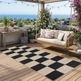 thumbnail image 1 of HIWEAVER Black/White 2' x 6' Easy Jute Runner for Kitchen Non Slip Stain Resistant Checkered Indoor Outdoor Throw Carpet Non Shedding Modern Geometric Mat for Hallway Outdoor Patio Rug, 1 of 6