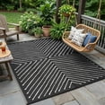 thumbnail image 1 of HIWEAVER Black/White 8' x 10' Outdoor Rug PP Plastic Straw Woven Waterproof Patio Rug with Striped Pattern Portable Outside Carpet for Balcony Deck Picnic Garden Decor, 1 of 6