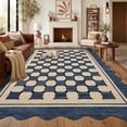 thumbnail image 1 of HIWEAVER Blue 5' x 7' Scalloped-edge Easy Jute Area Rug for Living Room Modern Bordered Plaid Indoor Outdoor Neutral Carpet for Patios Non Slip Washable Throw Mat for Home Decor, 1 of 6