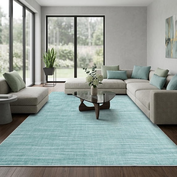 HIWEAVER Blue 9' x 12' Neutral Solid Area Rug for Living Room Washable Non Slip Modern Indoor Carpet for Bedroom Decor Low Pile Farmhouse Floor Cover