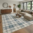 thumbnail image 1 of HIWEAVER Blue/Beige 10' x 13' Distressed Neutral Plaid Area Rug for Living Room Washable Non Slip Modern Checked Indoor Carpet for Bedroom Decor Low Pile Farmhouse Floor Cover, 1 of 6