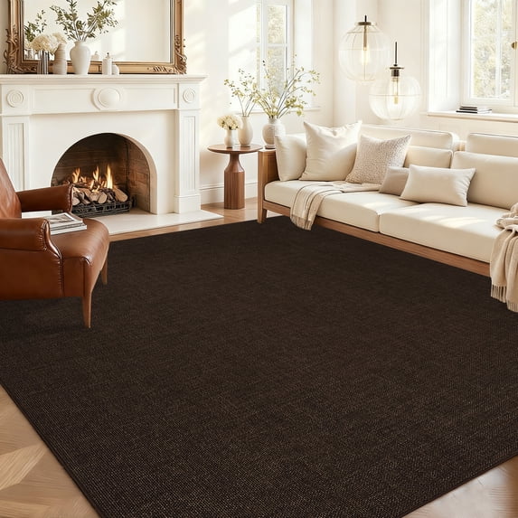 HIWEAVER Brown 10' x 13' Modern Neutral Solid Area Rug for Living Room Bedroom Farmhouse Non Slip Washable Stain Resistant Soft Indoor Carpet Foldable Floor Cover for Home Office Decor