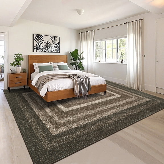 HIWEAVER Brown 5′ x 7′ Washable Geometric Area Rug for Living Room Modern Faux Braided Pattern Bordered Non Slip Indoor Carpet Decor