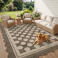 thumbnail image 1 of HIWEAVER Brown 9' x 12' Scalloped-edge Easy Jute Area Rug for Living Room Modern Bordered Plaid Indoor Outdoor Neutral Carpet for Patios Non Slip Washable Throw Mat for Home Decor, 1 of 6