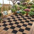 thumbnail image 1 of HIWEAVER Brown/Black 5' x 7' Modern Geometric Easy Jute Area Rug for Living Room Washable Checkered Print Indoor Outdoor Carpet Non-Slip Stain-Resistant Kitchen Throw Mat Low Pile Patio Rug Decor, 1 of 6
