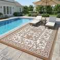 thumbnail image 1 of HIWEAVER Brown/White 9'x 12' Outdoor Rug Garden Decor Abstract Sun Pattern Carpet Plastic Straw Waterproof Reversible Patio Area Rug for Balcony Deck Picnic Portable Camping Mat, 1 of 8