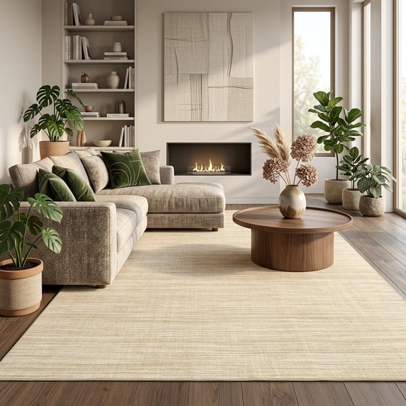 HIWEAVER Camel 8' x 10' Neutral Solid Area Rug for Living Room Washable Non Slip Modern Indoor Carpet for Bedroom Decor Low Pile Farmhouse Floor Cover